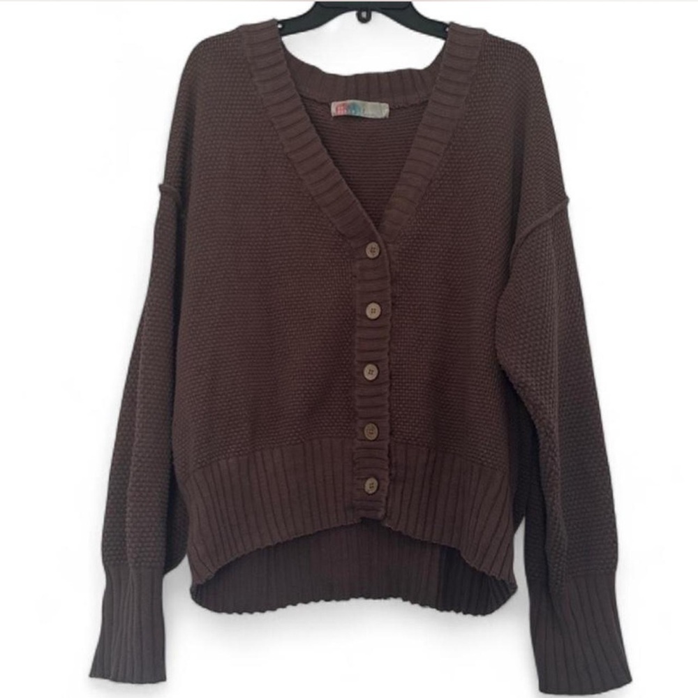 FP Beach by Free People Hailee Cardi Sweater Brown Gulf Cocoa TOP ONLY - Picture 5 of 7
